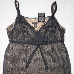 NEW Alfani Black Sheer Lace 100% Silk Layered Dressy V-Neck Tank Top Women's 14